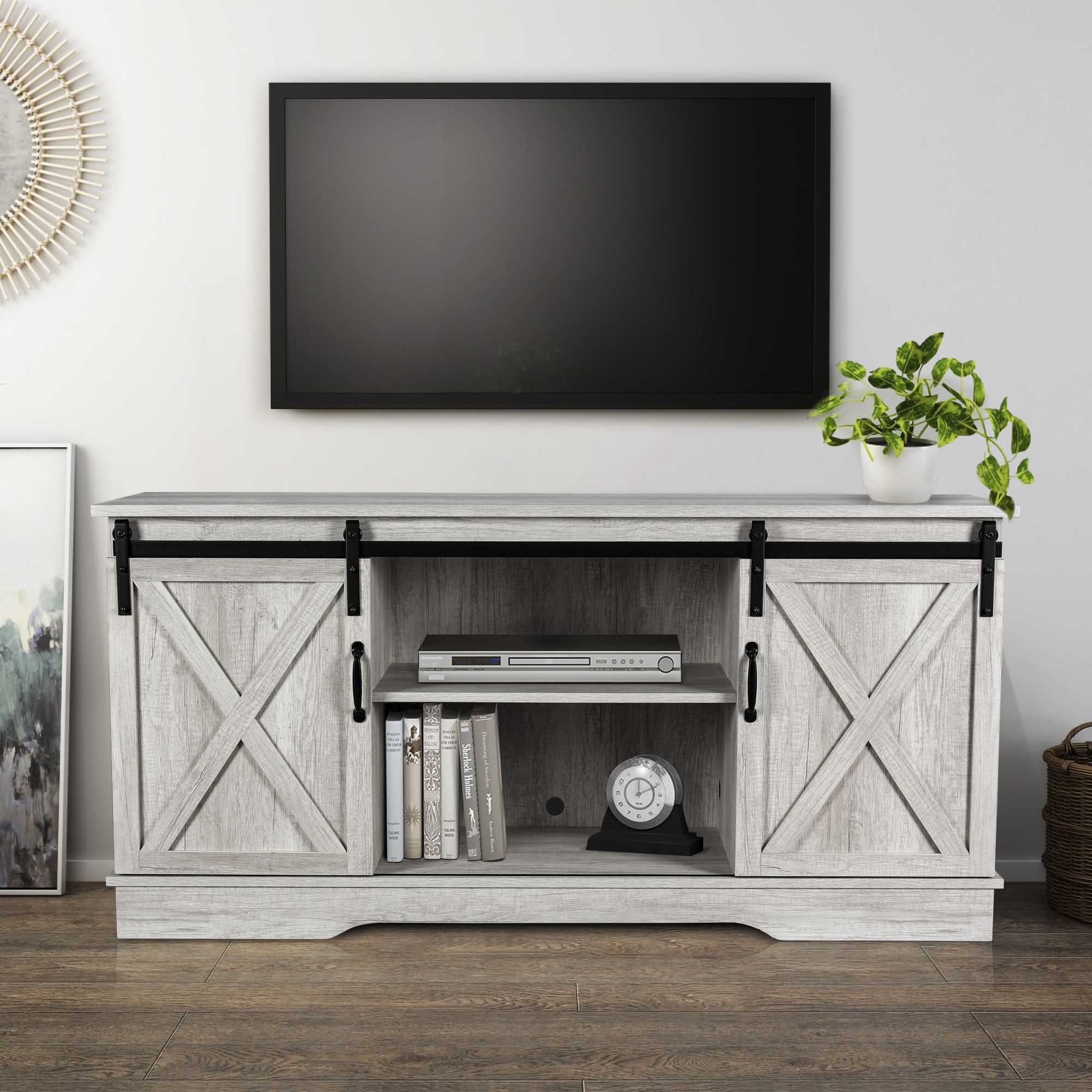 Belleze Modern Farmhouse Style 58 Inch Tv Stand With With Regard To Josie Tv Stands For Tvs Up To 58&quot; (View 5 of 15)