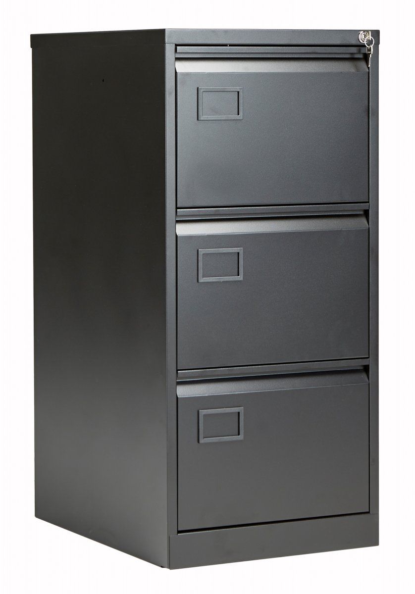 Bisley 3 Drawer Contract Steel Filing Cabinet – Black Intended For 3 Drawer And 2 Door Cabinet With Metal Legs (View 5 of 15)