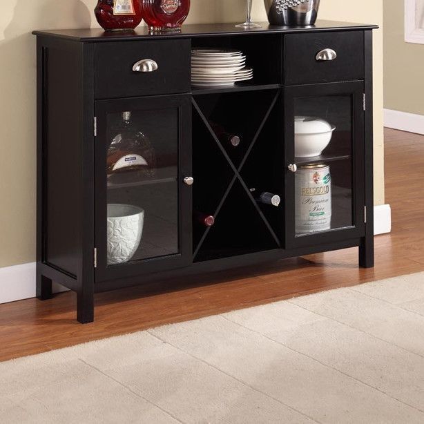 Black Dining Room Buffet Server Sideboard With Wine Rack In Legere  (View 13 of 15)