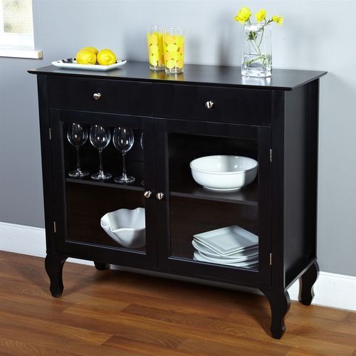 Black Dining Room Buffet Sideboard Server Cabinet With For Legere  (View 6 of 15)