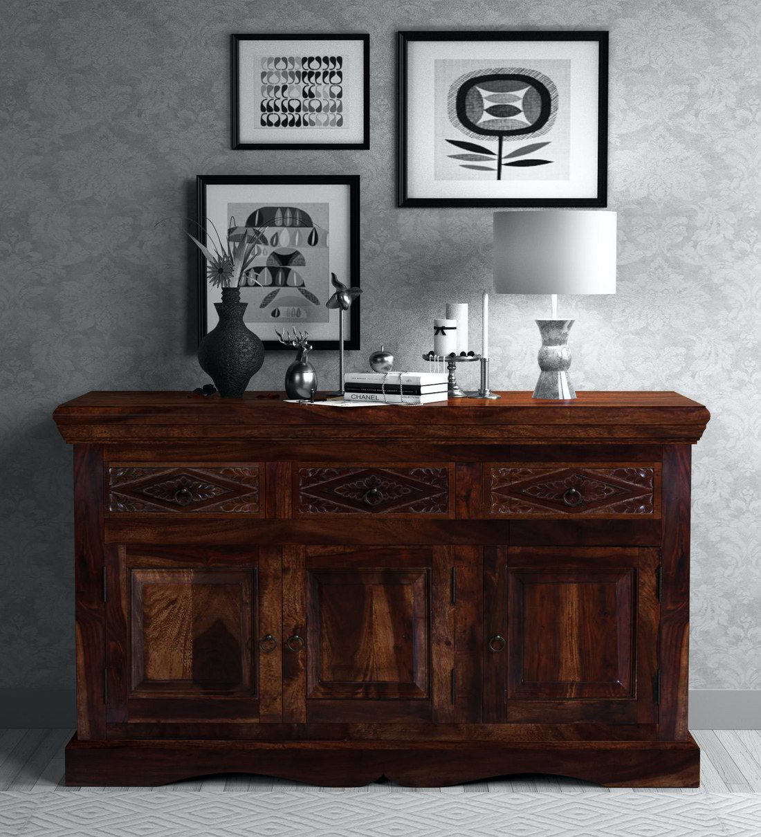 Buy Vayaka Solid Wood Sideboard In Provincial Teak Finish Intended For Orner Traditional Wood Sideboards (View 4 of 15)
