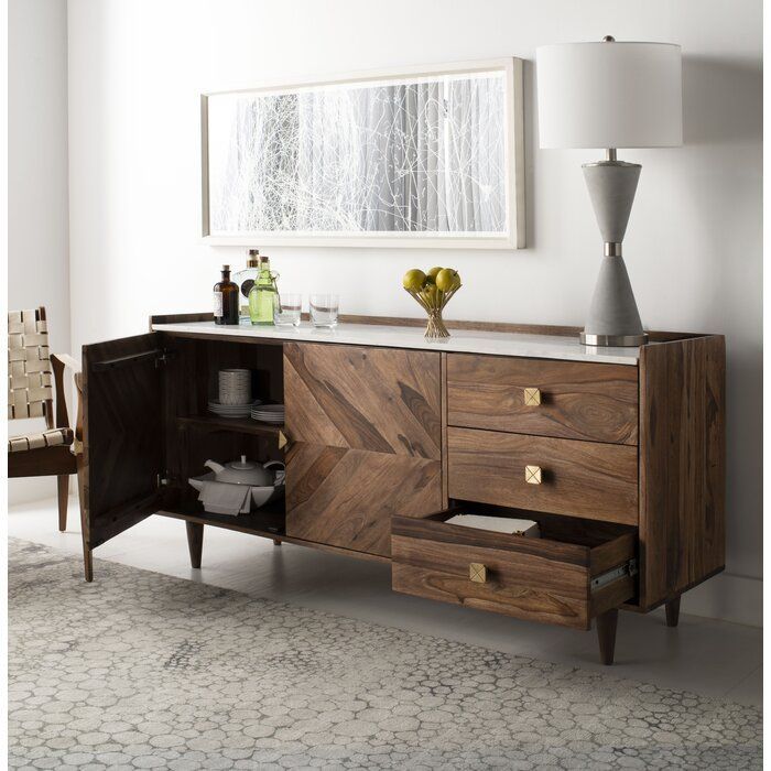 Cora Rose 62.9" Wide 3 Drawer Acacia Wood Sideboard In Pertaining To Cora Rose  (View 12 of 15)