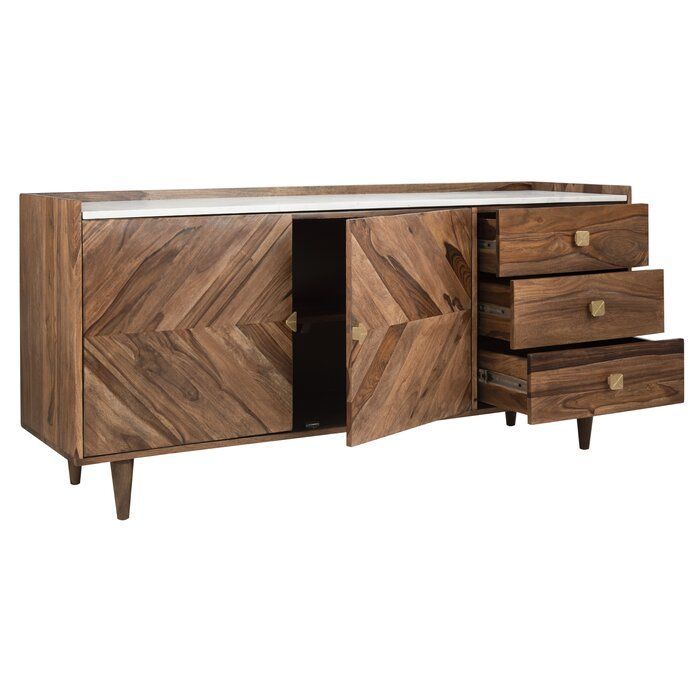 Cora Rose 62.9" Wide 3 Drawer Acacia Wood Sideboard In With Cora Rose  (View 8 of 15)