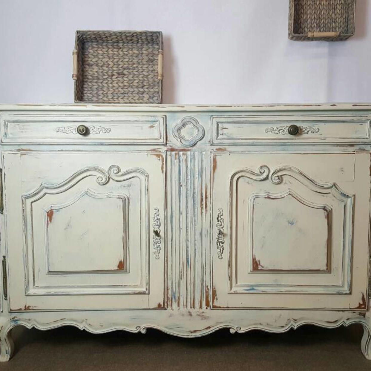 Country Chic Buffet / Side Board / Beige And Blue Dry Throughout Rockville  (View 1 of 15)