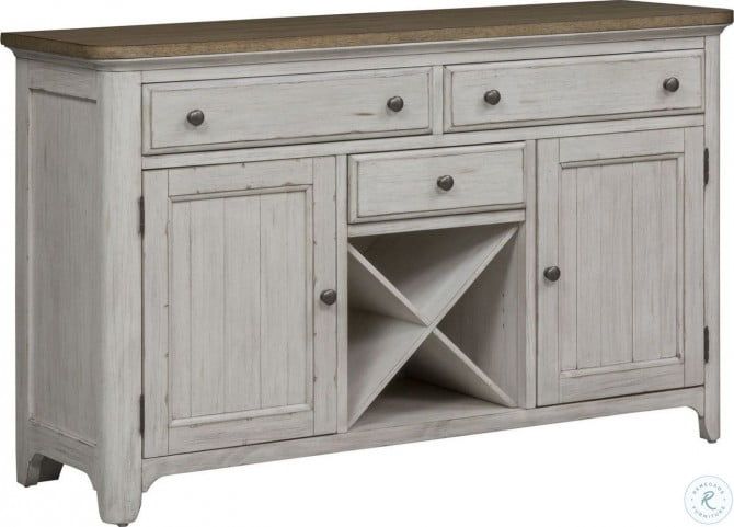 Farmhouse Reimagined Antique White Buffet From Liberty Intended For Yukon 58" Wide 2 Drawer Pine Wood Sideboards (View 10 of 15)