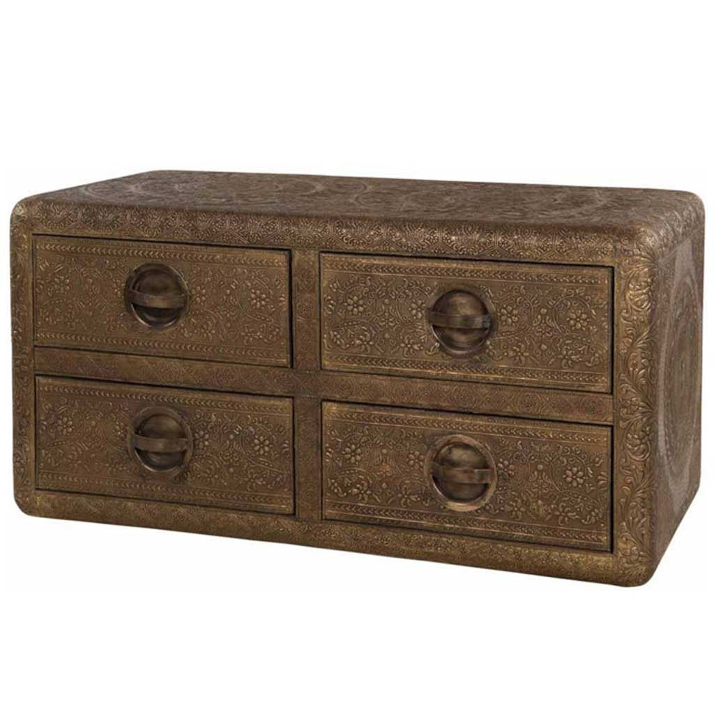 Furniture – Four Drawers Embossed Brass Chest – Hutsly Within Hargrove 72&quot; Wide 3 Drawer Mango Wood Sideboards (View 6 of 15)