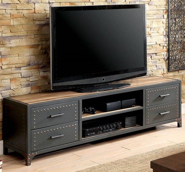 Furniture Of America Galway Sand Black Natural Tone 60 Inside Khia Tv Stands For Tvs Up To 60&quot; (View 8 of 15)