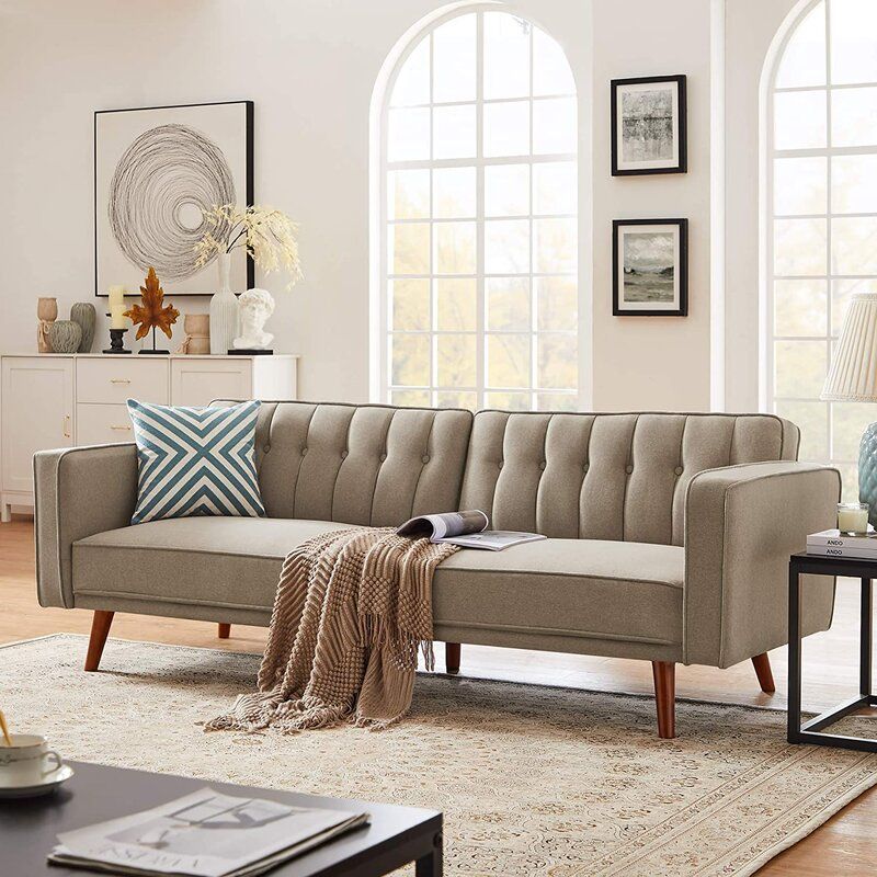 George Oliver Modern Linen Convertible Futon Sofa Bed With Regard To George Oliver Sideboards &quot;new York Range&quot; Gray Solid Pine Wood (Photo 14 of 15)