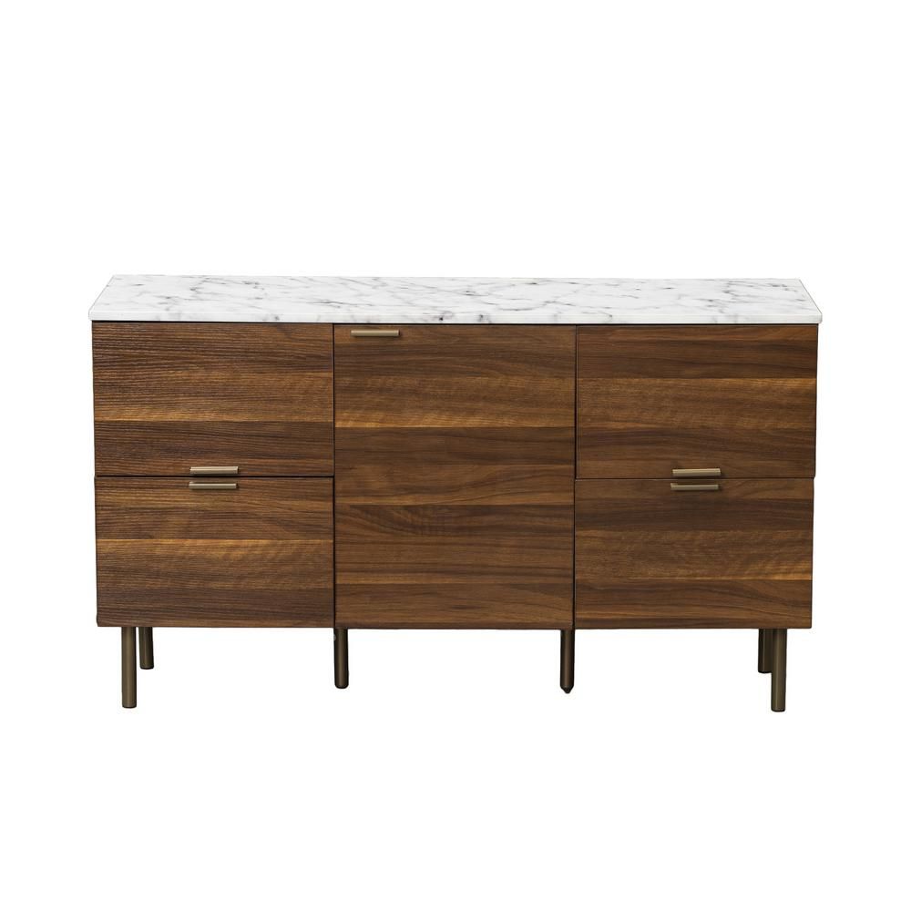 Good & Gracious 48 In. Walnut Faux Marble Top Storage Regarding Pitzer 47.91&quot; Wide 4 Drawer Wood Sideboards (Photo 5 of 10)