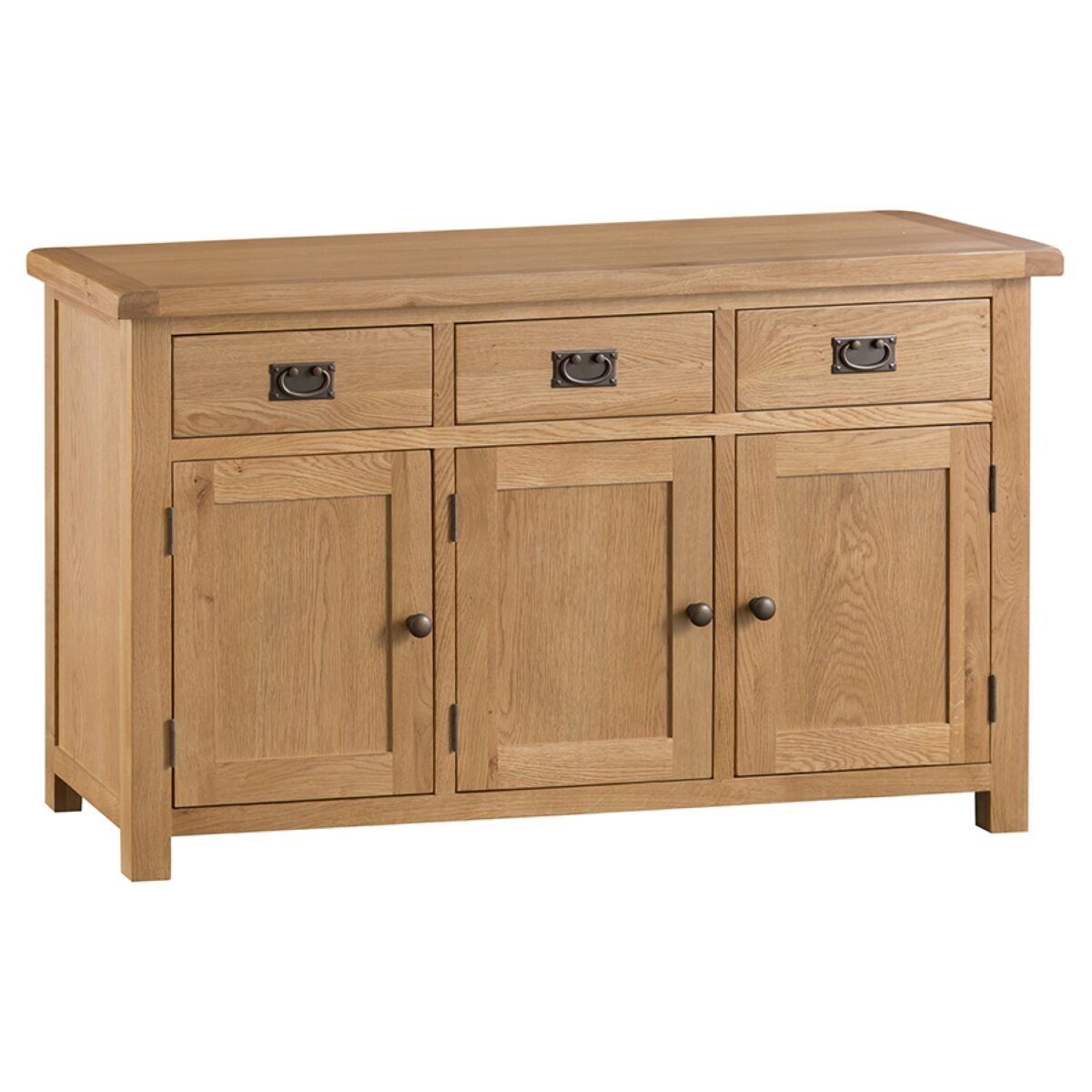 Graceford Ready Assembled 3 Drawer 3 Door Oak Sideboard In Isra 56&quot; Wide 3 Drawer Sideboards (View 12 of 15)