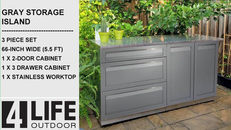 Gray 3 Pc: 3 Drawer Cabinet, 2 Door Cabinet, Stainless In 3 Drawer And 2 Door Cabinet With Metal Legs (View 7 of 15)