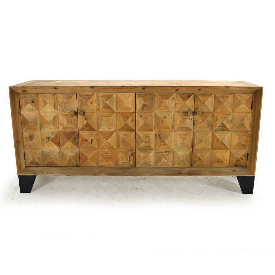 Herringbone Media Console Sideboard, Vintage Natural For Herringbone 48&quot; Wide Buffet Tables (View 8 of 15)