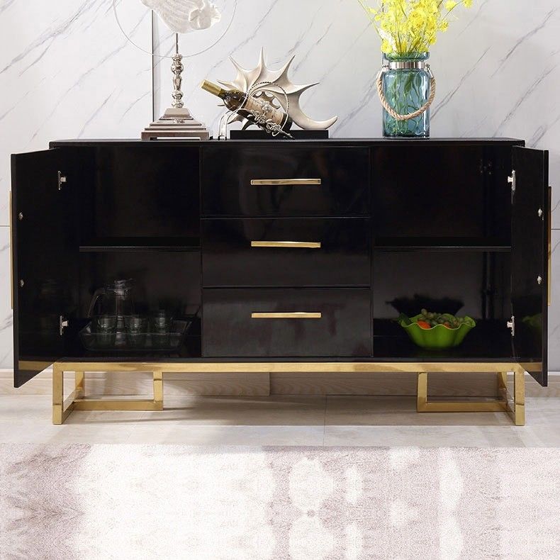 Homary 59" Black Buffet Table 2 Door&3 Drawers Kitchen Regarding Heurich 59" Wide Buffet Tables (View 10 of 15)