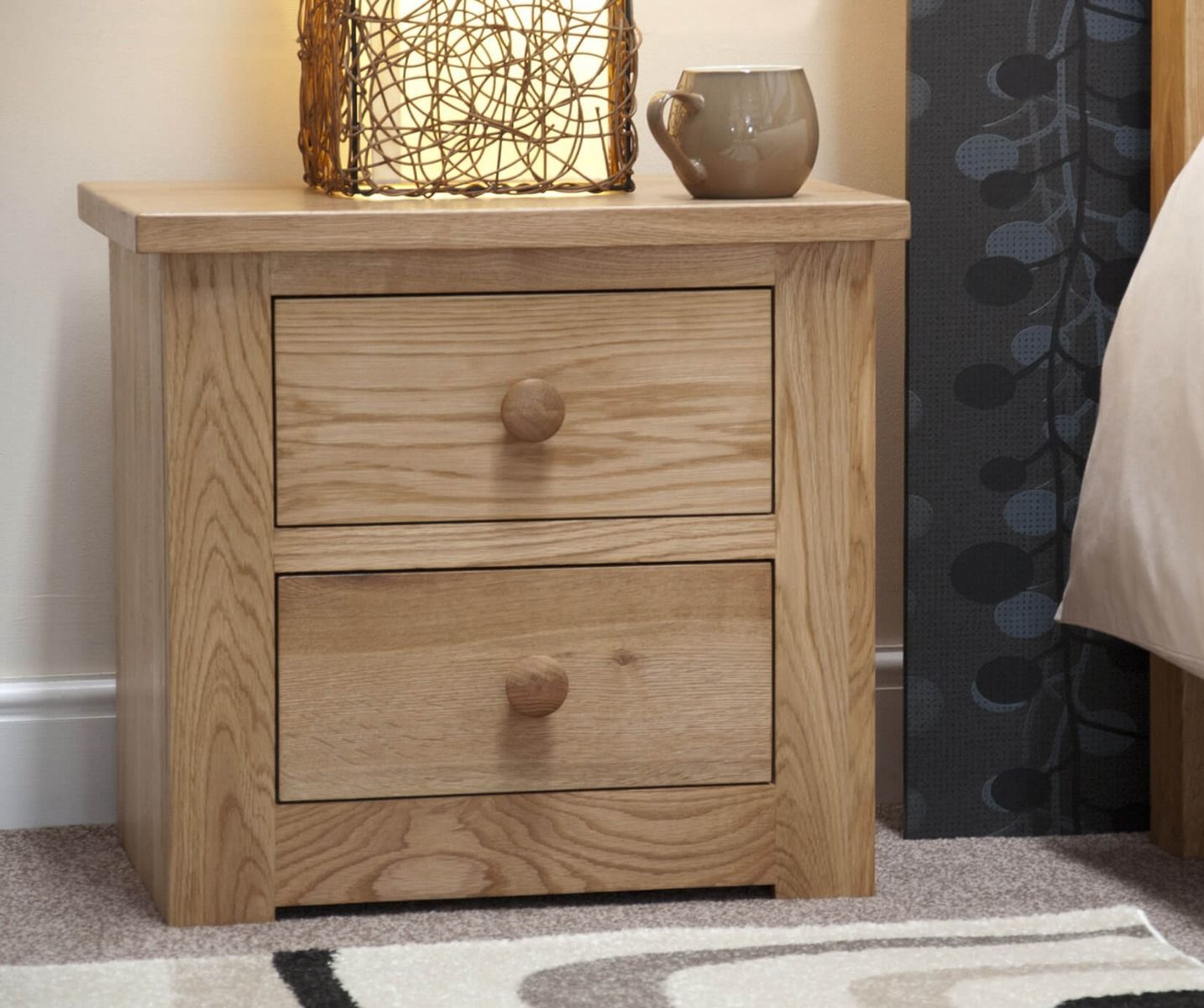 Homestyle Gb Torino | Oak 2 Drawer Narrow Bedside Cabinet For Daisi 50&quot; Wide 2 Drawer Sideboards (Photo 1 of 15)