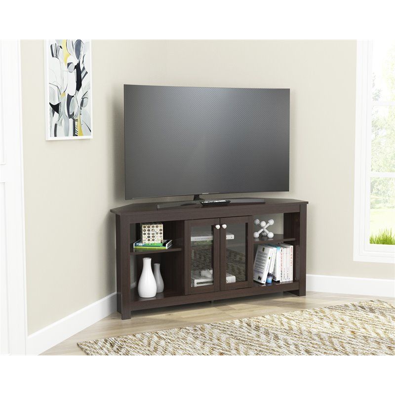 Inval Corner Laminate 60 In. Tv Stand With Glass Doors With Regard To Skofte Tv Stands For Tvs Up To 60" (Photo 5 of 15)