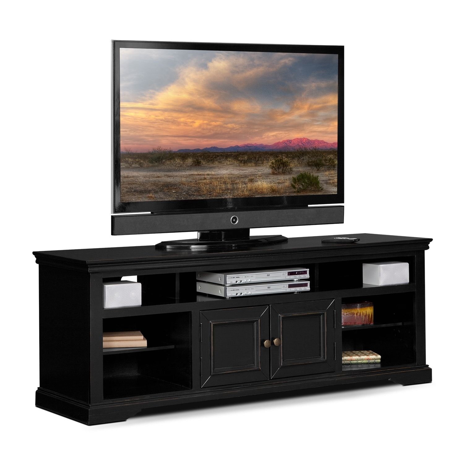 Jenson 70" Tv Stand – Black | Value City Furniture And For Huntington Tv Stands For Tvs Up To 70" (View 8 of 15)