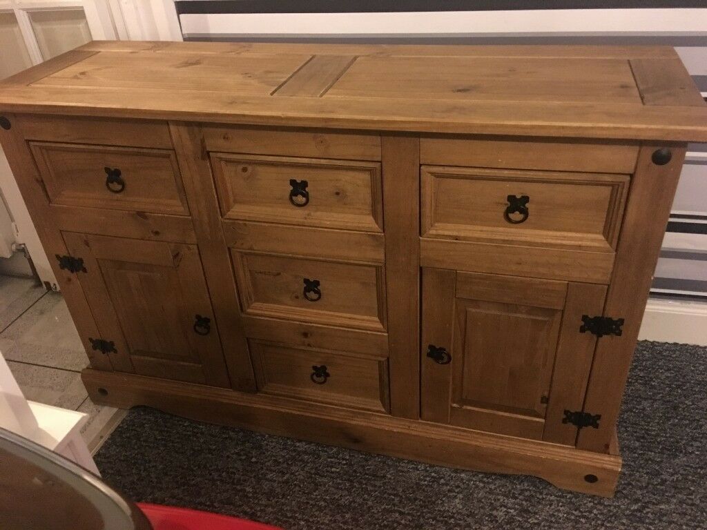 Large Mexican Pine 5 Drawer 2 Door Sideboard Good Intended For Slattery 52" Wide 2 Drawer Buffet Tables (View 10 of 15)