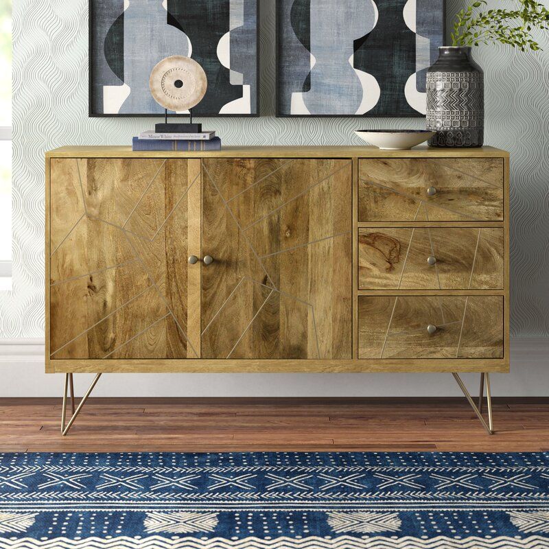 Ludovico 56" Wide 3 Drawer Mango Wood Credenza & Reviews For Ismay 56&quot; Wide 3 Drawer Sideboards (View 7 of 15)