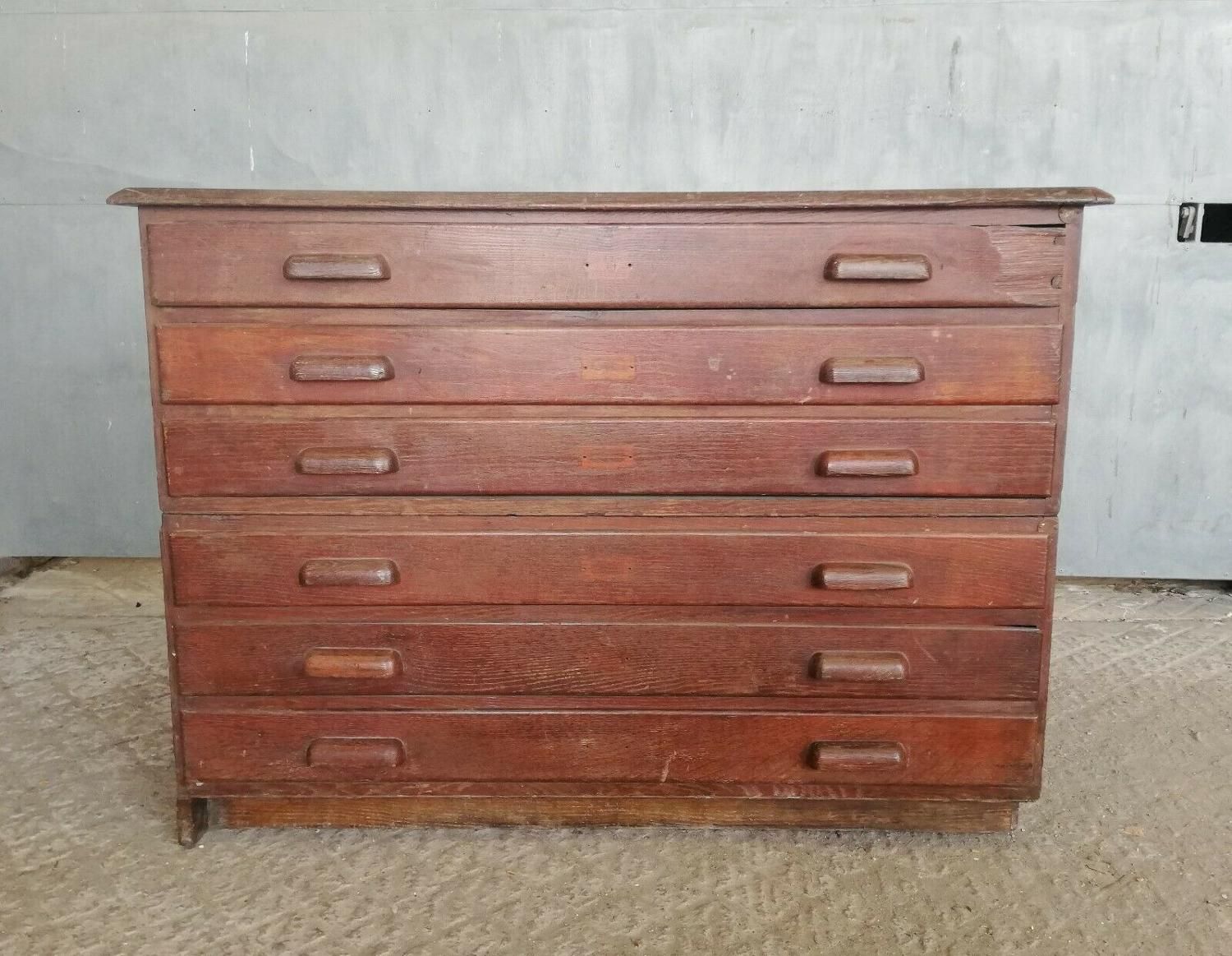 M1307 Reclaimed Antique Oak & Pine Plan Chest Vintage Pertaining To Follett  (View 3 of 15)