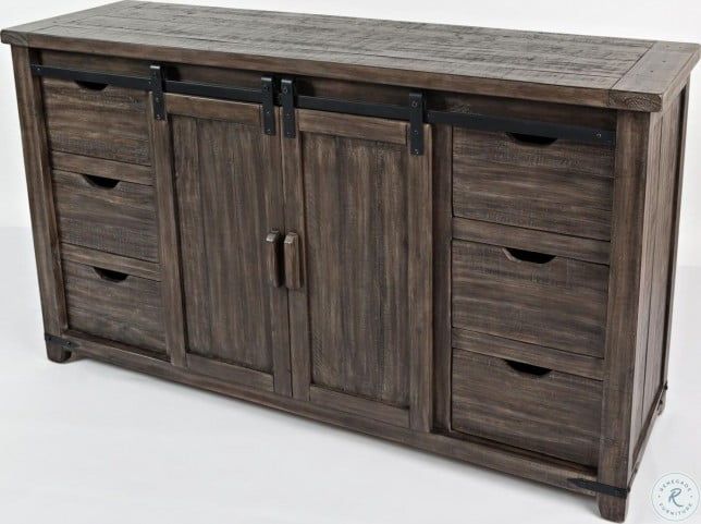 Madison County Barnwood 60" Barn Door Server From Jofran In Westhoff 70" Wide 6 Drawer Pine Wood Sideboards (View 6 of 15)