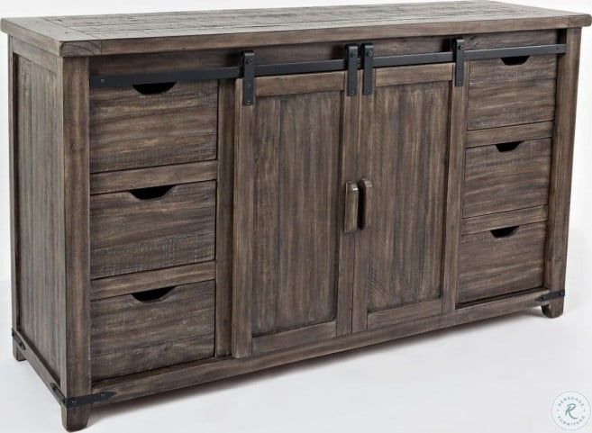 Madison County Barnwood 60" Barn Door Server From Jofran Within Westhoff 70" Wide 6 Drawer Pine Wood Sideboards (View 4 of 15)