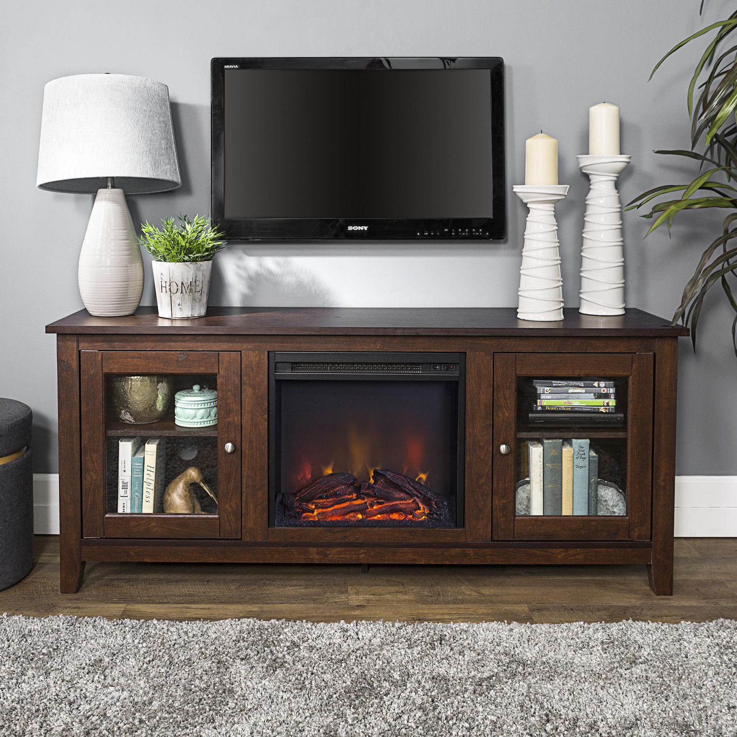 Manor Park 58" Wood Media Tv Stand Console With Fireplace Regarding Greggs Tv Stands For Tvs Up To 58" (View 6 of 15)