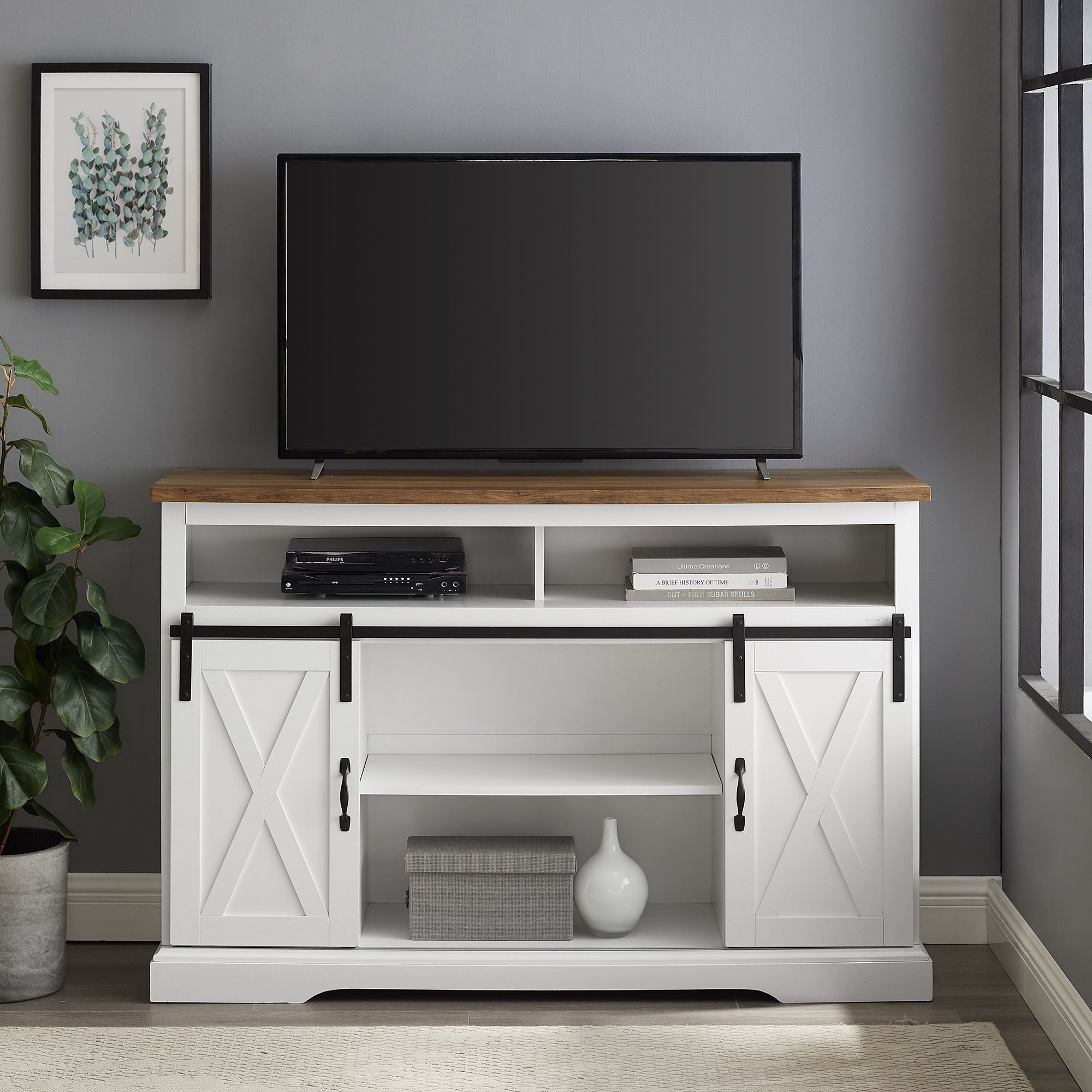 Manor Park Farmhouse Tv Stand For Tvs Up To 58", White With Regard To Greggs Tv Stands For Tvs Up To 58&quot; (View 8 of 15)