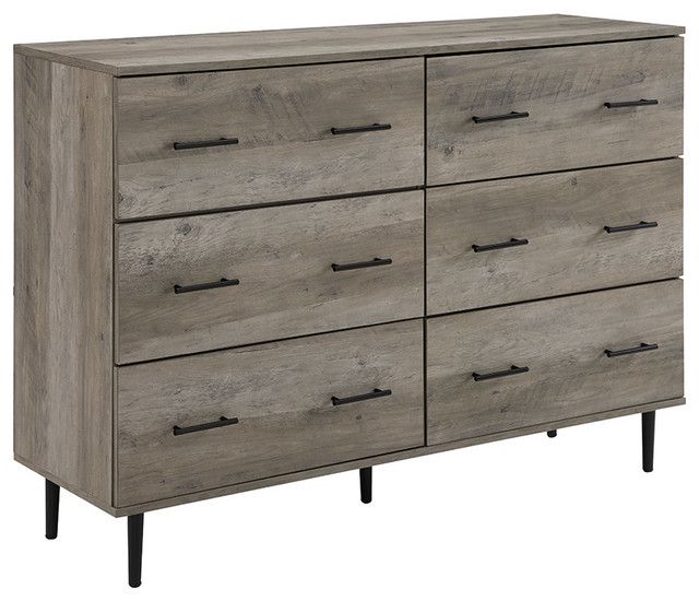 Modern Wood 6 Drawer Buffet – Grey Wash – Midcentury With Regard To Hargrove 72" Wide 3 Drawer Mango Wood Sideboards (View 2 of 15)