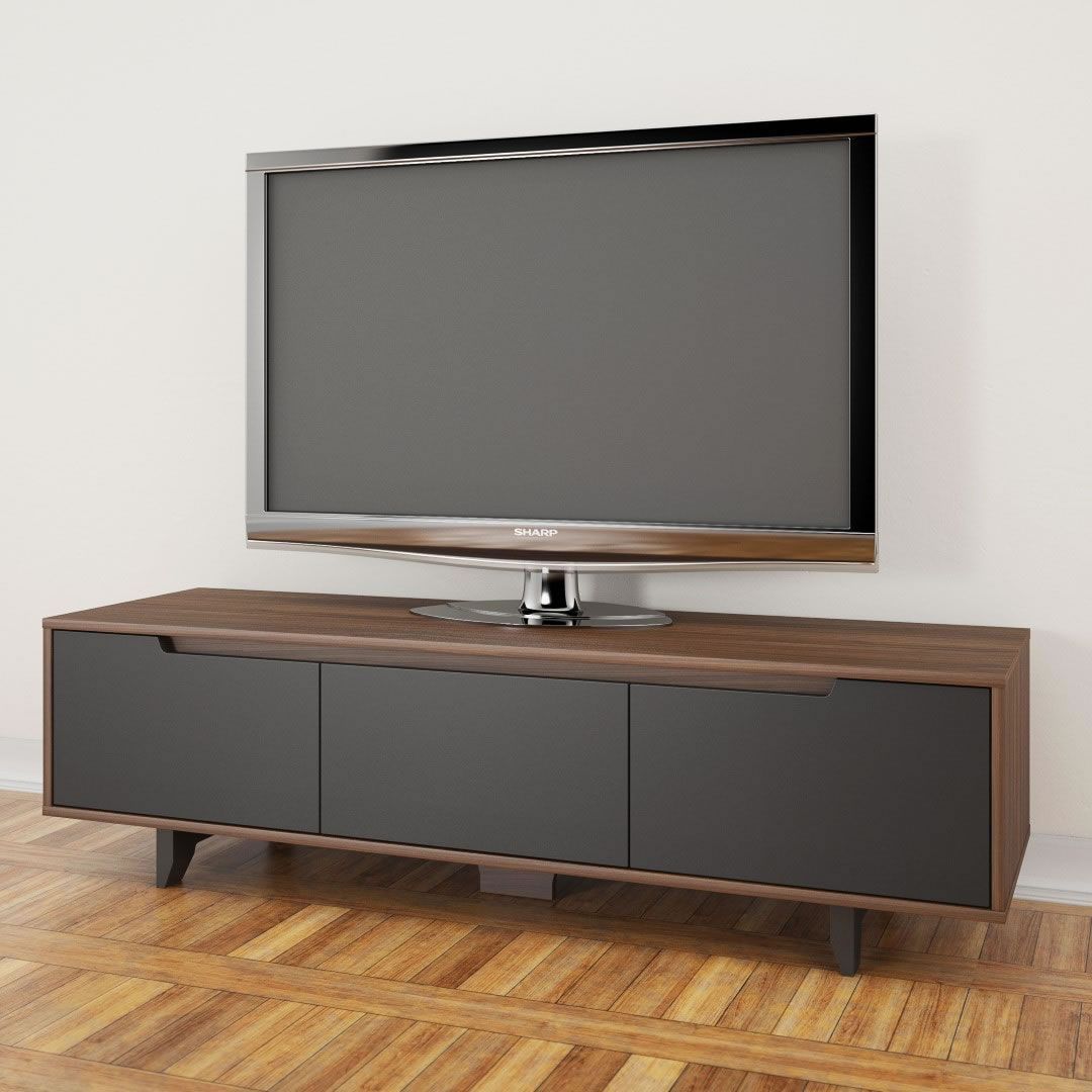 Nexera Alibi 60 Inch Tv Stand (walnut & Charcoal) – Nx Inside Alannah Tv Stands For Tvs Up To 60" (View 9 of 15)