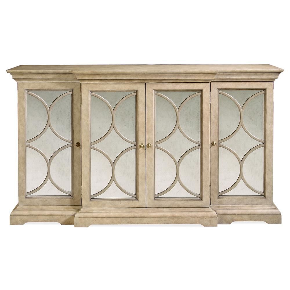 Olympus Hollywood Regency Limestone Mirrored Sideboard For Wood Accent Sideboards Buffet Serving Storage Cabinet With 4 Framed Glass Doors (View 6 of 15)