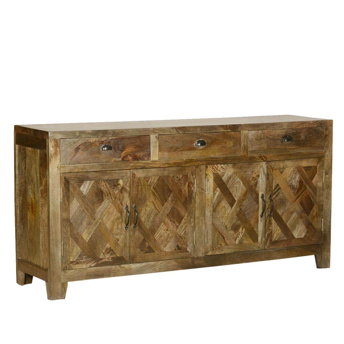 Parquet Farmhouse Mango Wood Rustic Sideboard Buffet Cabinet Throughout Macdonald 36" Wide Mango Wood Buffet Tables (View 5 of 15)