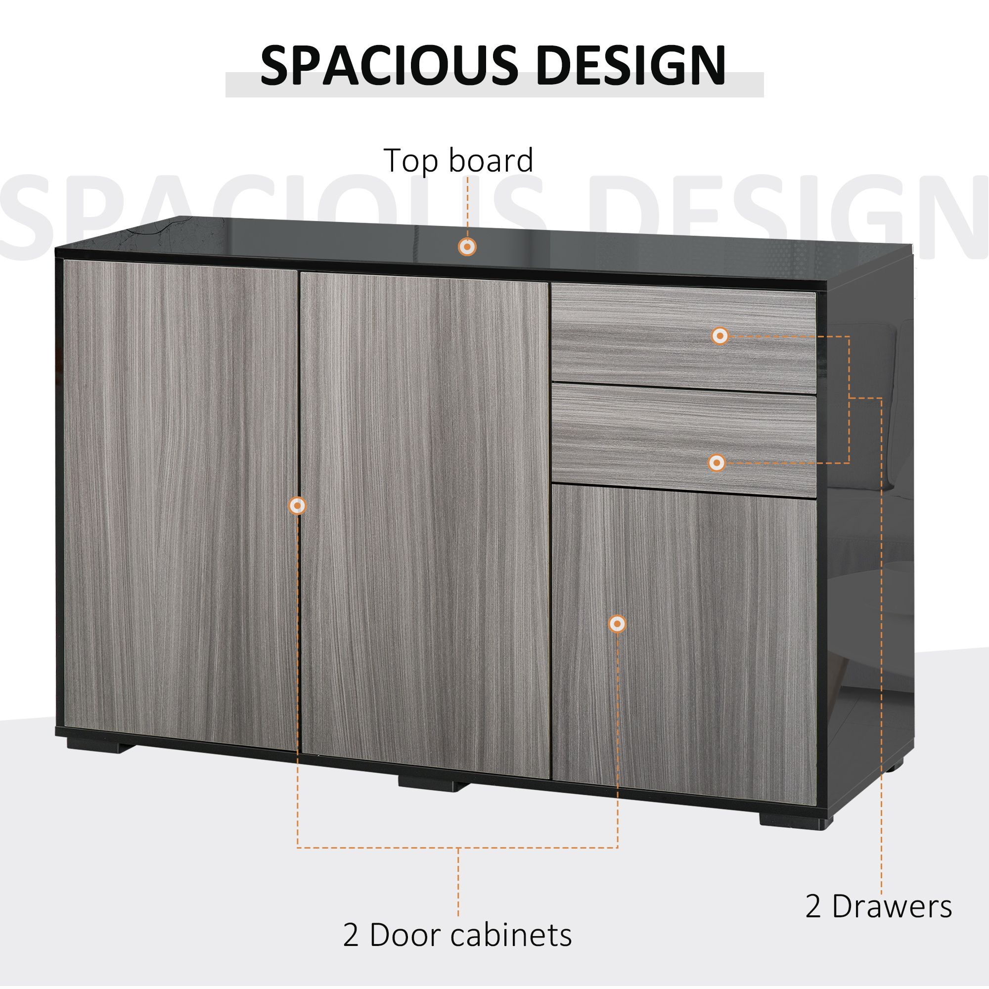 Push Open Side Cabinet With 2 Drawer 2 Door Cabinet For Throughout Frida 71" Wide 2 Drawer Sideboards (View 13 of 15)
