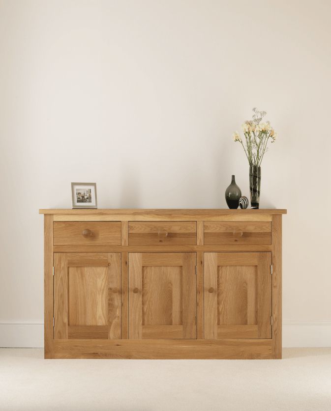 Quercus Solid Oak Sideboard 3 Door & Drawer – Con Tempo Pertaining To Abdisalan  (View 9 of 15)