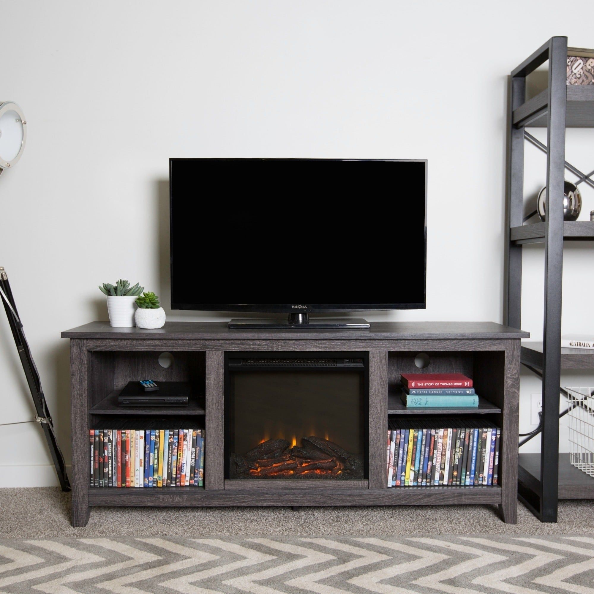 Roosevelt Charcoal 58 Inch Fireplace Tv Stand Console With Regard To Greggs Tv Stands For Tvs Up To 58&quot; (View 4 of 15)