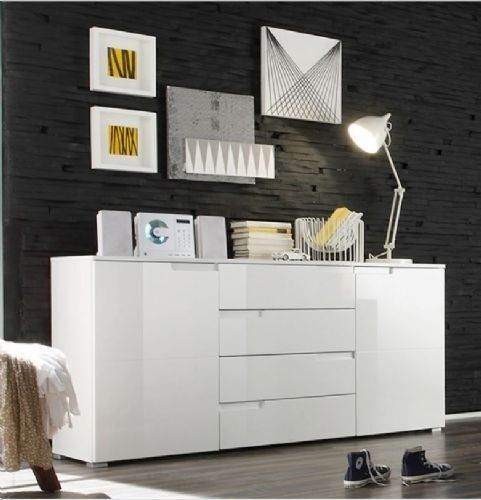 Santiego White High Gloss 2 Door 4 Drawer Sideboard W 100cm With Regard To Orianne 55&quot; Wide 2 Drawer Sideboards (View 3 of 15)