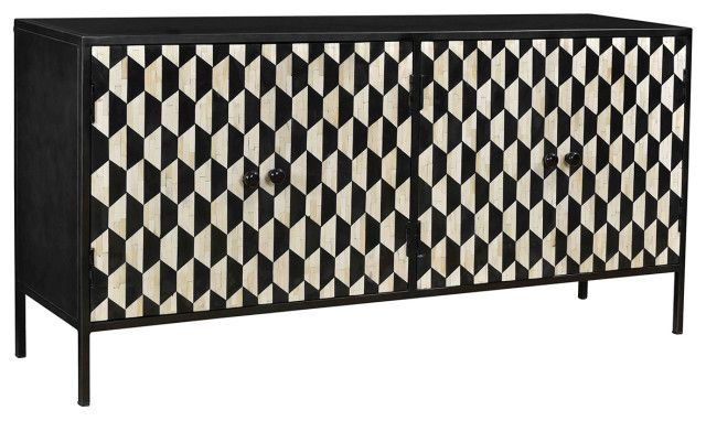 Savitri Black & White Bone Inlay Sideboard Cabinet Throughout Raybon Buffet Tables (View 10 of 15)