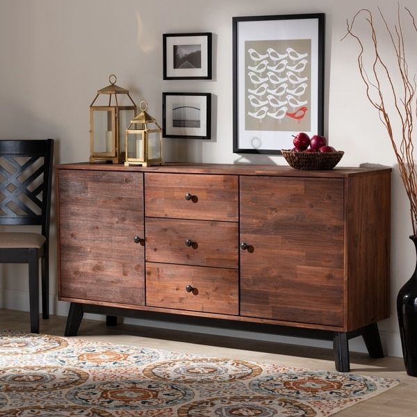 Shop Calla Modern And Contemporary Oak Finished Wood Inside Fahey 58" Wide 3 Drawer Acacia Wood Sideboards (View 3 of 15)