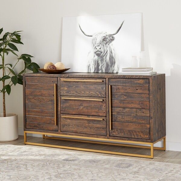 Shop Carbon Loft Monterey 3 Drawer, 2 Door Buffet Inside Fahey 58&quot; Wide 3 Drawer Acacia Wood Sideboards (View 6 of 15)