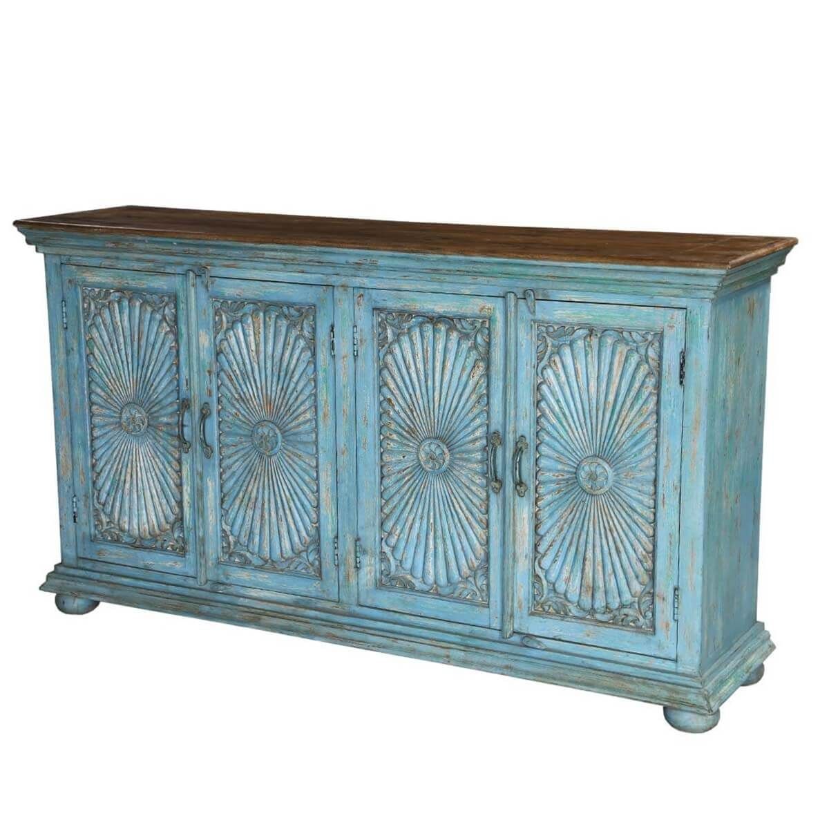 Sky Blue Starburst Mango Wood 70" Sideboard Cabinet Throughout Strock 70&quot; Wide Mango Wood Sideboards (View 2 of 15)