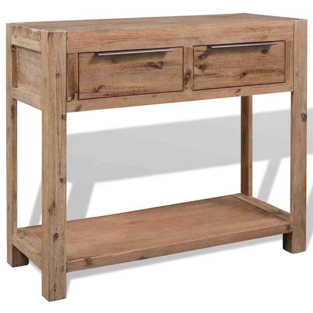 Tables Rustic Wooden Console Table 2 Drawers Solid Wood Throughout Tabernash 55" Wood Buffet Tables (View 15 of 15)