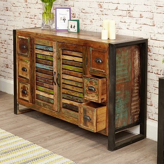 Urban Chic Wooden Sideboard With 2 Doors And 6 Drawers With Regard To  (View 6 of 15)