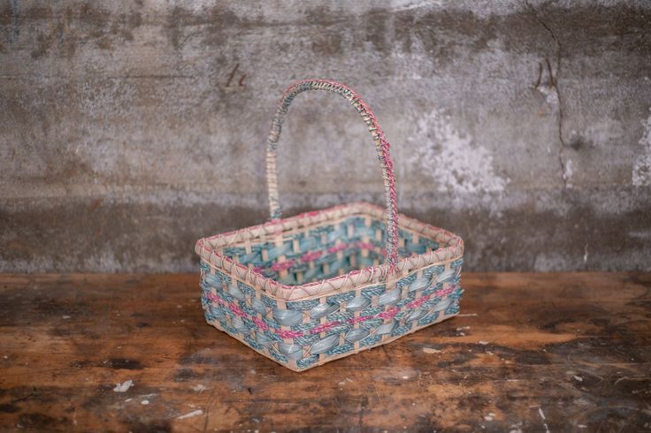 Vintage Blue And Pink Easter Basket | Rectangular Basket Throughout Revere  (View 12 of 15)