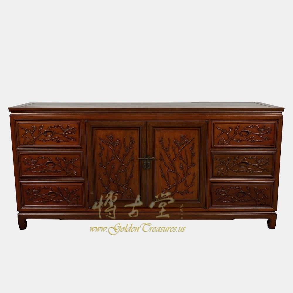 Vintage Chinese Carved Rosewood Sideboard Buffet Table Inside Herringbone 48&quot; Wide Buffet Tables (View 4 of 15)