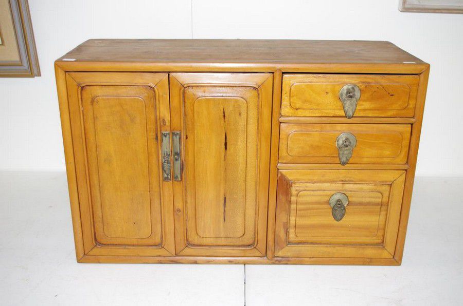 Vintage Chinese Wood Table Top Cabinet 2 Doors Open To Regarding Thame 70" Wide 4 Drawers Pine Wood Sideboards (View 2 of 15)
