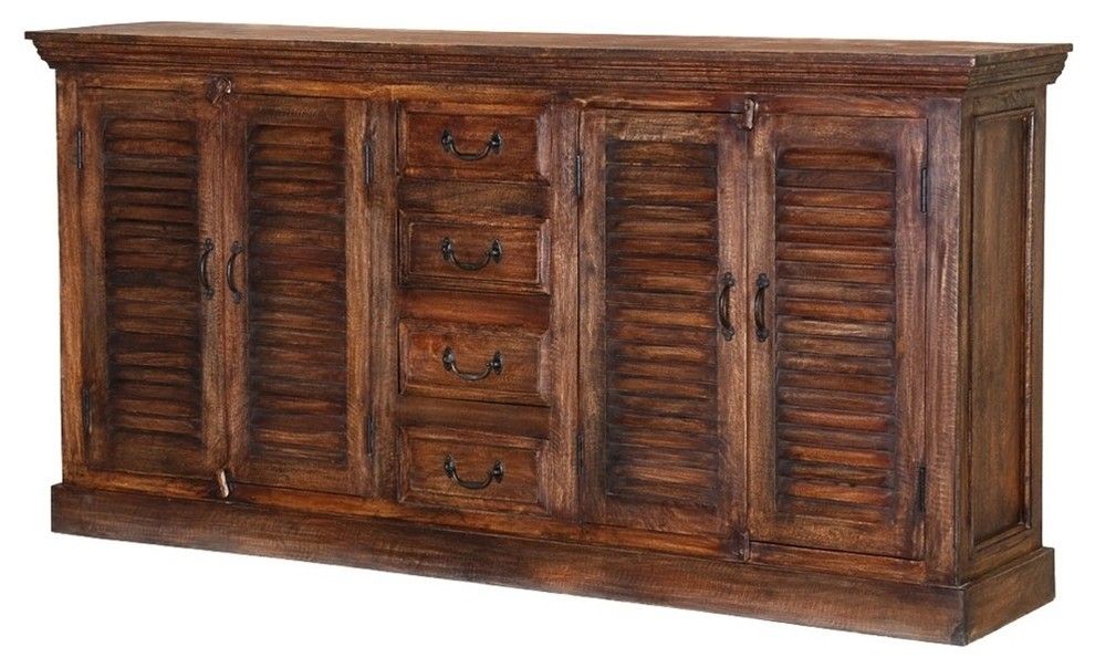Vinton Rustic Solid Wood Shutter Door 4 Drawer Large Regarding Orner Traditional Wood Sideboards (View 2 of 15)