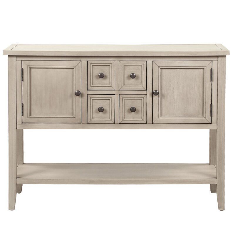 Voight 46" Wide 4 Drawer Acacia Wood Server In 2020 Throughout Chouchanik 46 Wide 4 Drawer Sideboards (View 4 of 15)