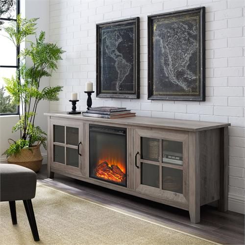 Walker Edison 70 In. Farmhouse Fireplace Wood Tv Stand For Lorraine Tv Stands For Tvs Up To 70" (Photo 4 of 15)