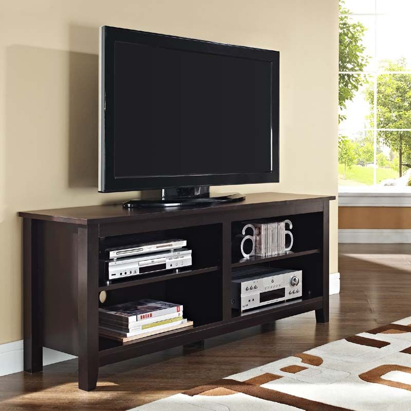 Walker Edison Open Shelf 60 Inch Tv Stand Espresso W58cspes For Avenir Tv Stands For Tvs Up To 60" (Photo 14 of 15)