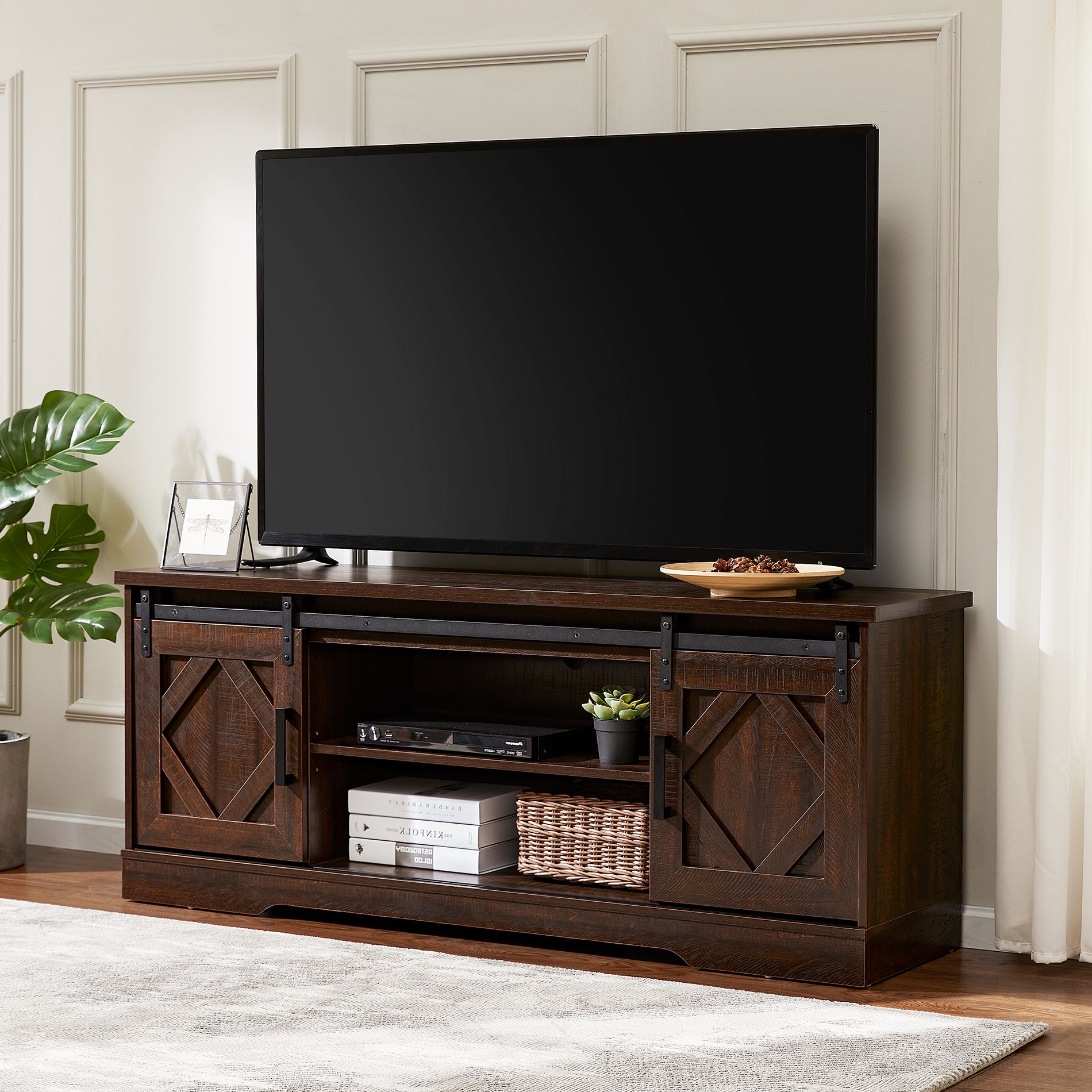Wampat Sliding Barn Door Tv Stand For 70 Inch Flat Screen With Mainor Tv Stands For Tvs Up To 70&quot; (View 1 of 15)