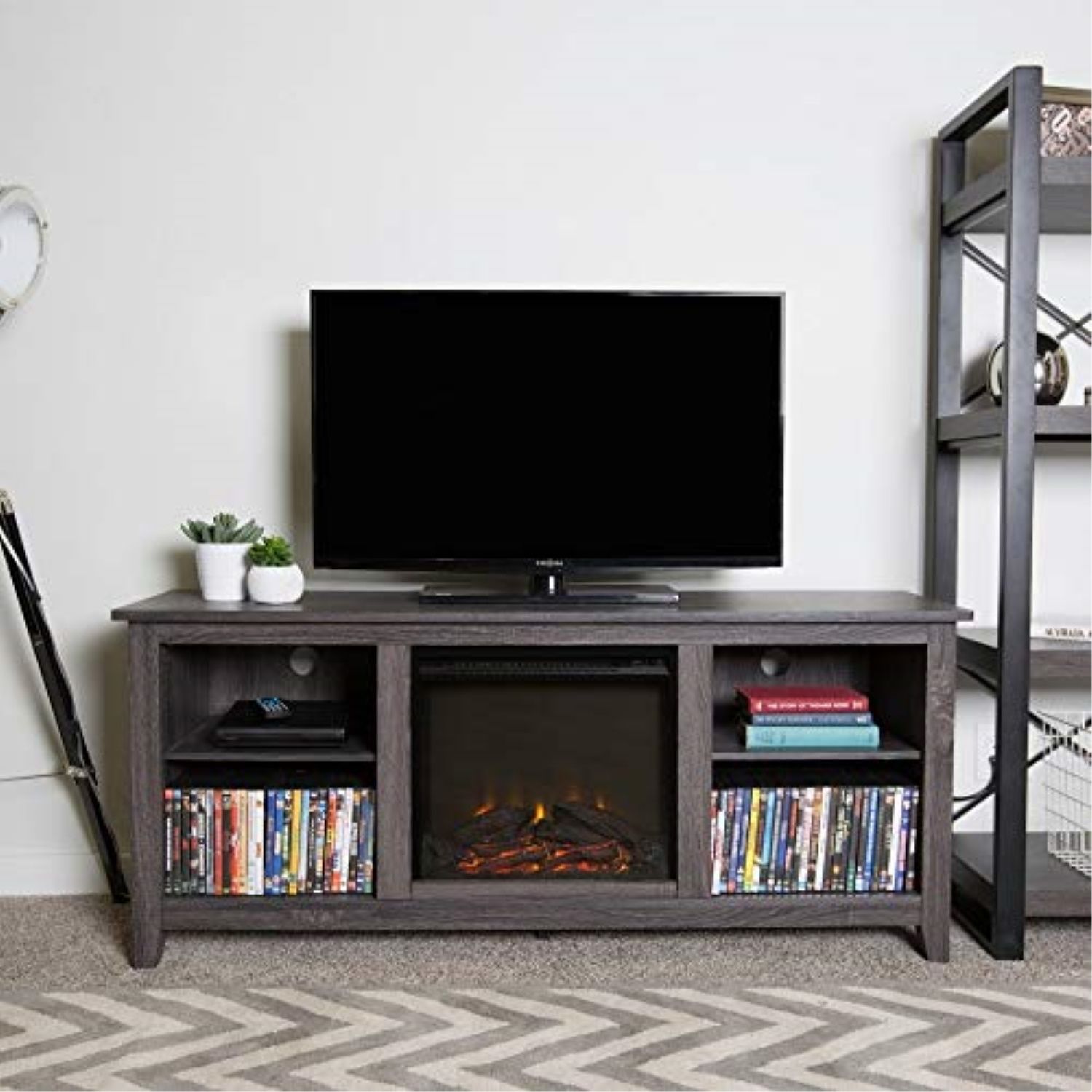 We Furniture 58 Inch Charcoal Wood Fireplace Tv Stand Pertaining To Labarbera Tv Stands For Tvs Up To 58&quot; (View 6 of 15)